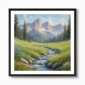 Mountain Stream Paintings Art Print 1 Poster