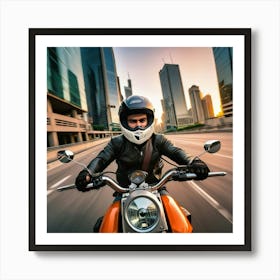 Man Riding Motorcycle In City 2 Art Print