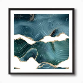 Teal & Gold Glitter Agate Texture 05 Art Print