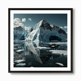 A Stunning Glacier With Blue Ice Formations, Towering Peaks, And A Bright, Sunny Sky 4 Art Print