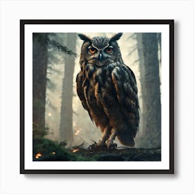 Owl In The Forest 41 Art Print