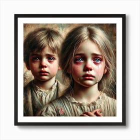 Brother And Sister Crying Art Print