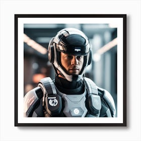 The Image Depicts A Stronger Futuristic Suit For Military With A Digital Music Streaming Display 8 Art Print