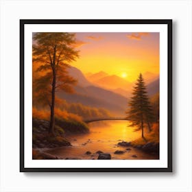 Sunset Over The River Art Print