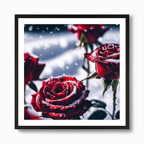 Red Roses in the Glistening Snow Art Print