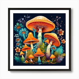 Mushrooms And Flowers 17 Art Print