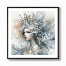 Girl With Snowflakes Art Print