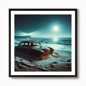 Old Car In The Sand near the river Poster