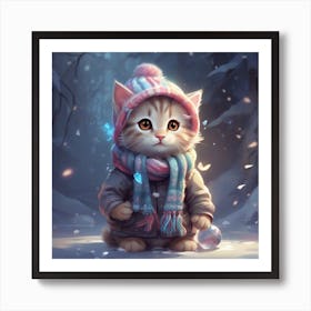 Cute Kitten In The Snow Art Print