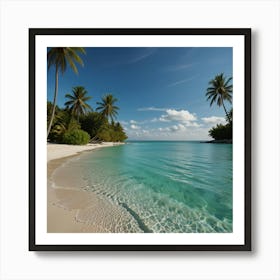 A Tropical Beach With Crystal Clear Turquoise Water, White Sand, And Gently Swaying Palm Trees 2 Art Print