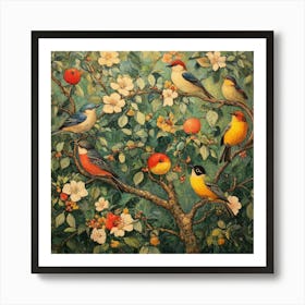 Birds In An Apple Tree Art Art Print