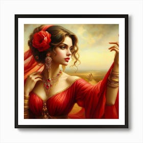 Woman In Red Dress 3 Art Print