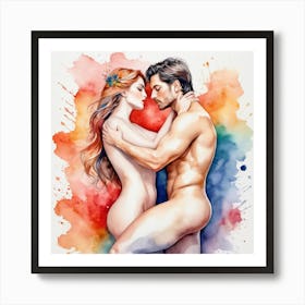 Nude Couple Kiss 1 Art Print