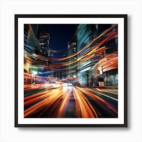 Blurred City Lights At Night Art Print