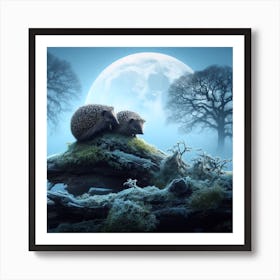 Hedgehogs At Night 3 Art Print