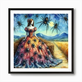 Girl In A Dress With Spiders Art Print