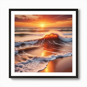 Fiery Sunset Illuminating The Beach Art Print