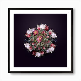 Vintage Rose of Love Bloom Flower Wreath on Royal Purple n.1453 Art Print