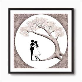 Couple Kissing Under A Tree 1 Art Print