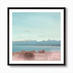 Pastel Landscape And Snowy Mountains Square Art Print