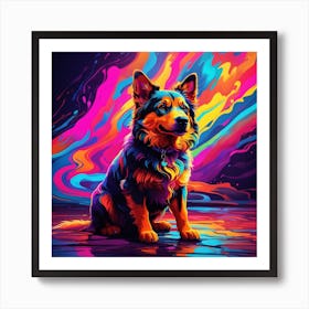 Colourful Dog, Neon Print Art Print