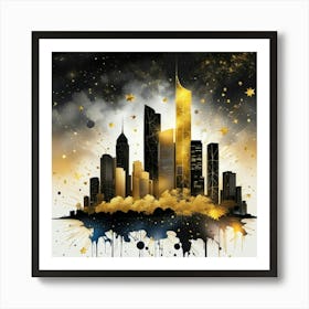 Gold City Skyline Art Print