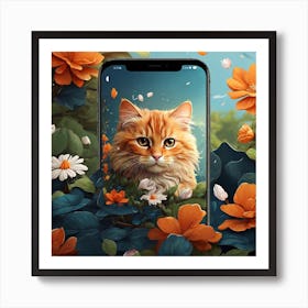 Orange Cat In Flowers 1 Art Print