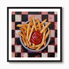 Fries & Ketchup Checkerboard Background 3 Art Print