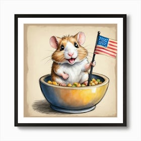 Hamster With American Flag 1 Art Print