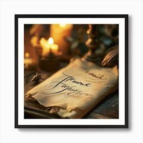 Calligraphic Thank You Note Elegant Looping Script Scribed On Aged Parchment Wax Seal Embossed (5) Art Print