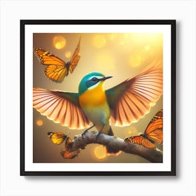 Butterfly And Bird Art Print