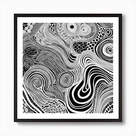 Wavy Sketch In Black And White Line Art 6 Art Print