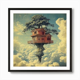 Vintage Art Of A Tree House Floating In The Sky Among Lots Of Clouds 23740056 (3) Art Print