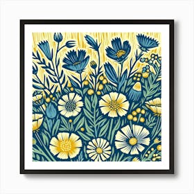 Blue And Yellow Flowers Art Print