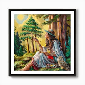 Native American Woman With Owl Art Print