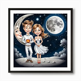 Couple On The Moon 1 Art Print