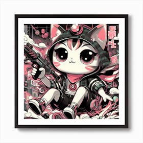 Kitty Cat War Graffiti Style Art Print