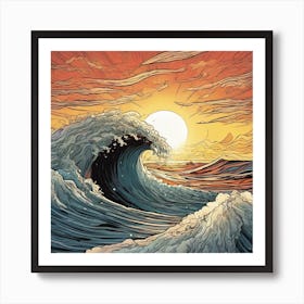 Wave At Sunset Art Print