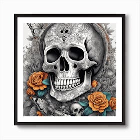 Skull And Roses Art Print