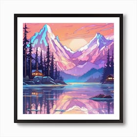 Mountain Landscape At Sunset Minimalistic Art Print