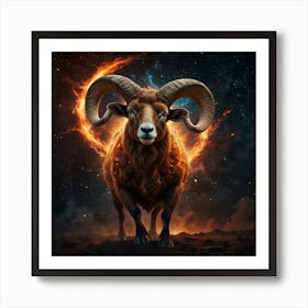 Ram With Fire In The Sky Art Print