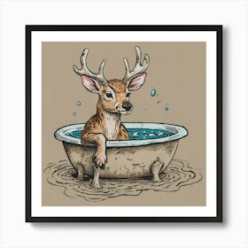 Deer In Bathtub Art Print