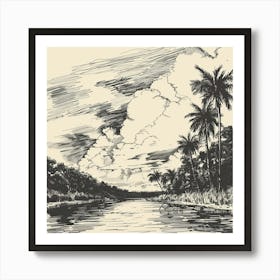 Palm Trees On A River Art Print