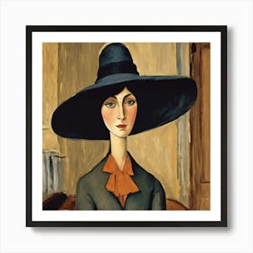 Jean Hebuterne With Large Hat, Amedeo Modigliani Living Room Hallway Art Print 1 Art Print