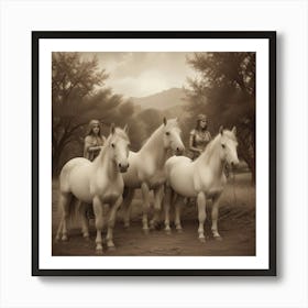 Four Women On Horses Art Print