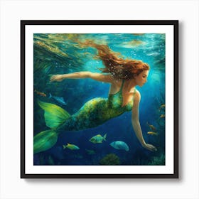 Underwater Woman Swimming In The Sea Art Print(1) Art Print