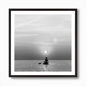 Italy Sunset Sea Bw Square Art Print