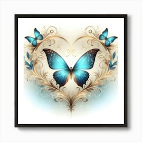 Blue Butterflies In A Heart Art Print