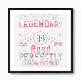 Vintage 34 Years Aged Perfectly Womens 34th Birthday Art Print