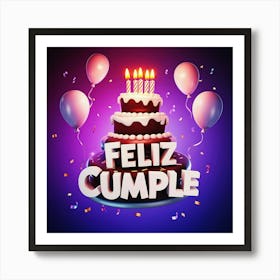 Feliz cumple and Feliz cumpleaños sign means Happy Birthday in Spanish language, Birthday party celebration gift with birthday cake candle colorful balloons best congratulation over light background wall artFeliz Cumple 13 Art Print